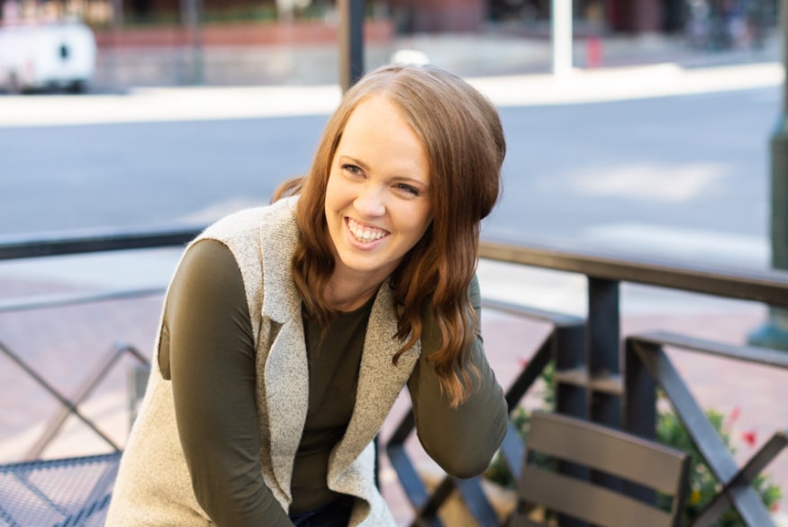 Becca outside cafe